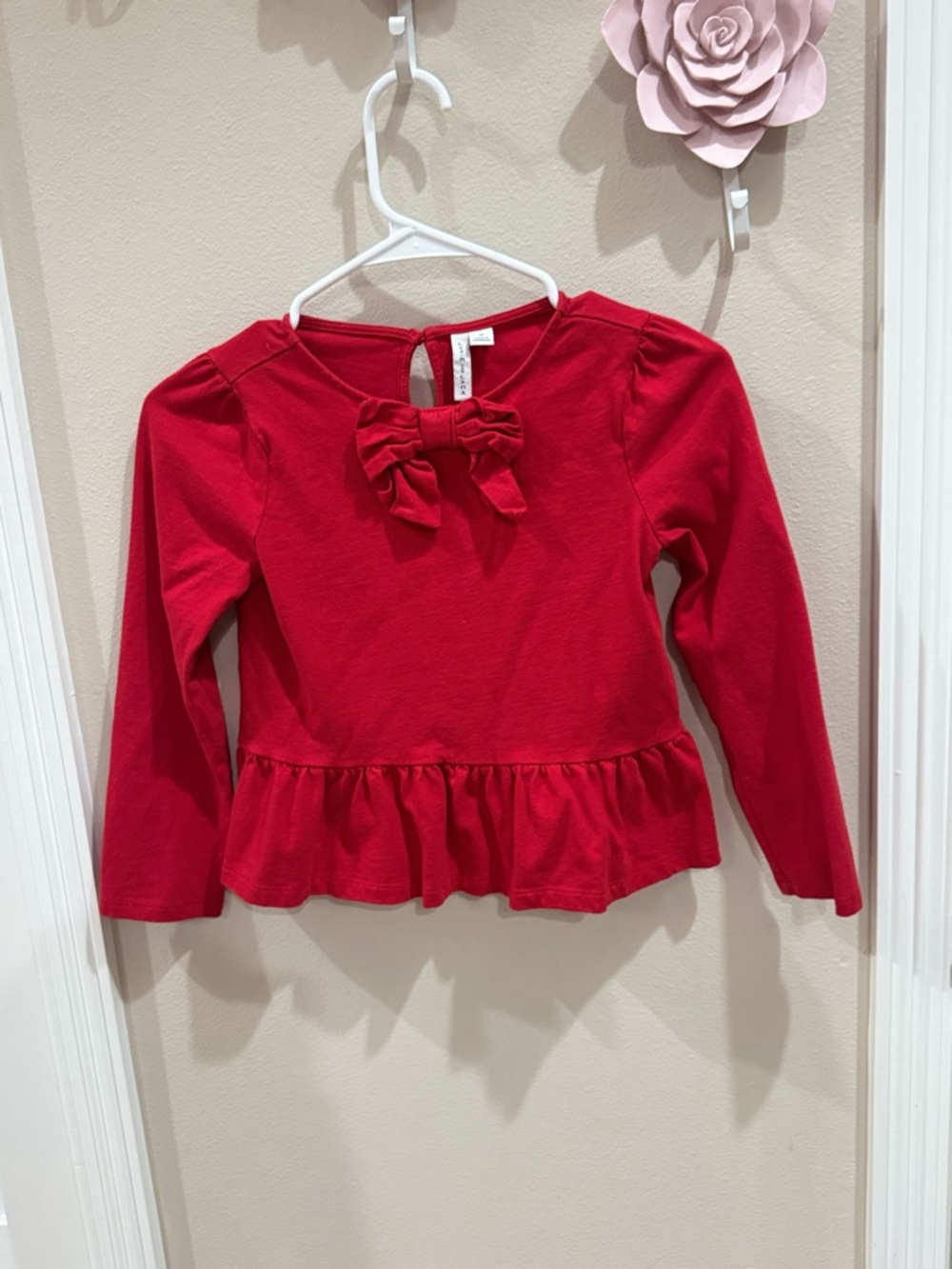 Janie and Jack Red Long-Sleeve Peplum Top with Front Bow